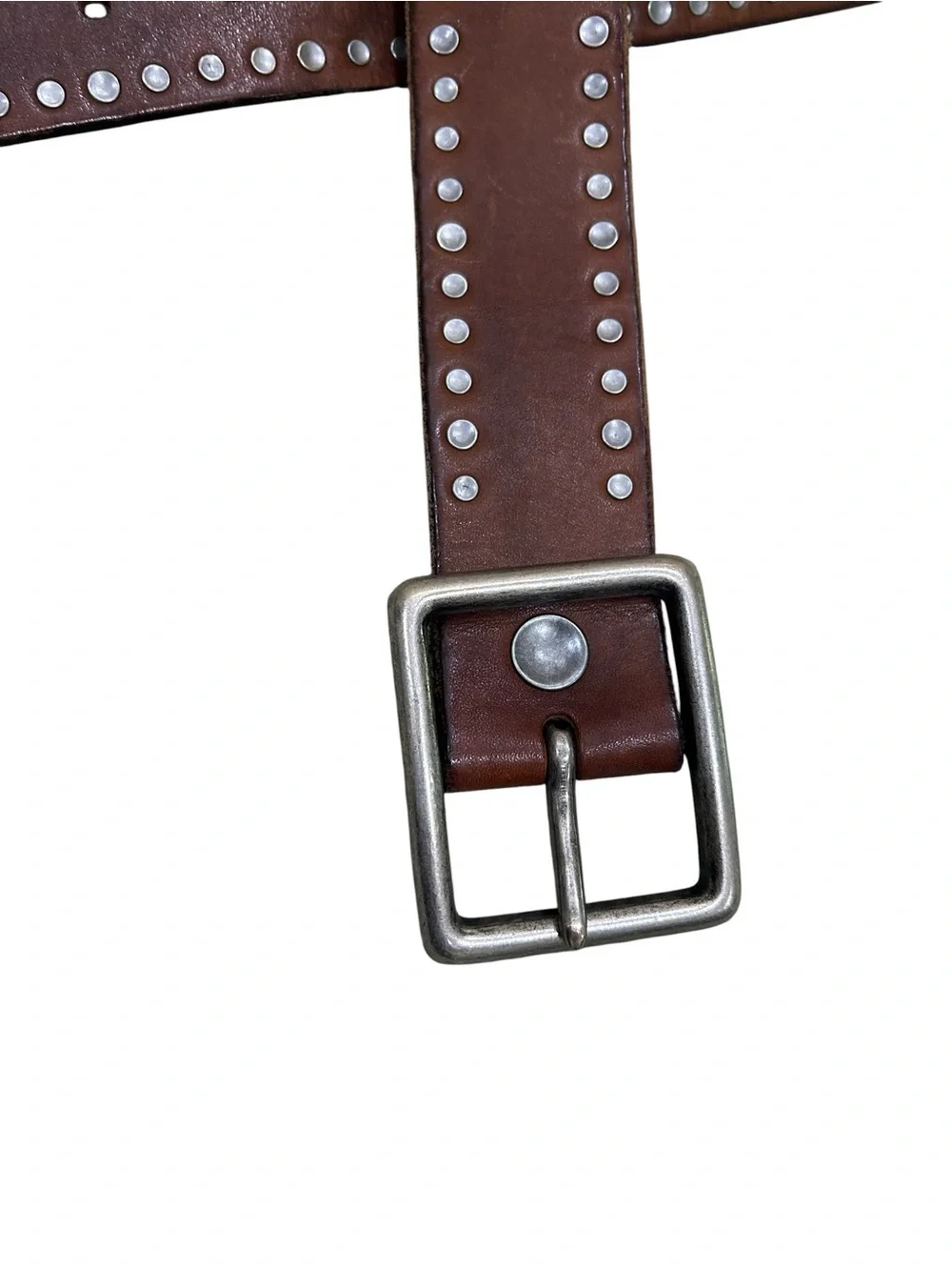 Banana Republic Brown Studded Leather Belt with  antique Silver Buckle medium